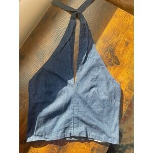 LOFT Blue Chambray Halter Top Size 2 Smocked Back 100% Cotton Summer Tank